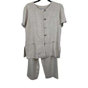 JUST In Thyme LTD 2 piece WOMENS 10 2-piece LINEN Tan capri crop pull up button